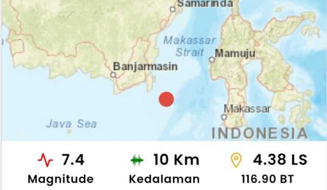 
 Gempa Berkekuatan 7,4 Magnitude di Laut, Tanah Bumbu Juga Merasakan Getaran